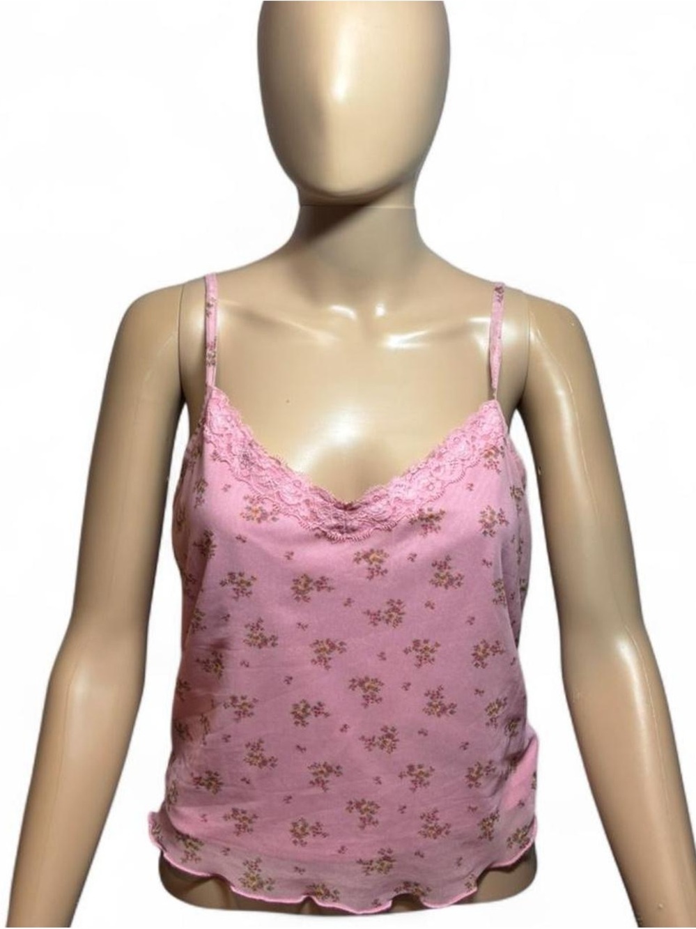 Pink Floral Lace Trim Tank Top